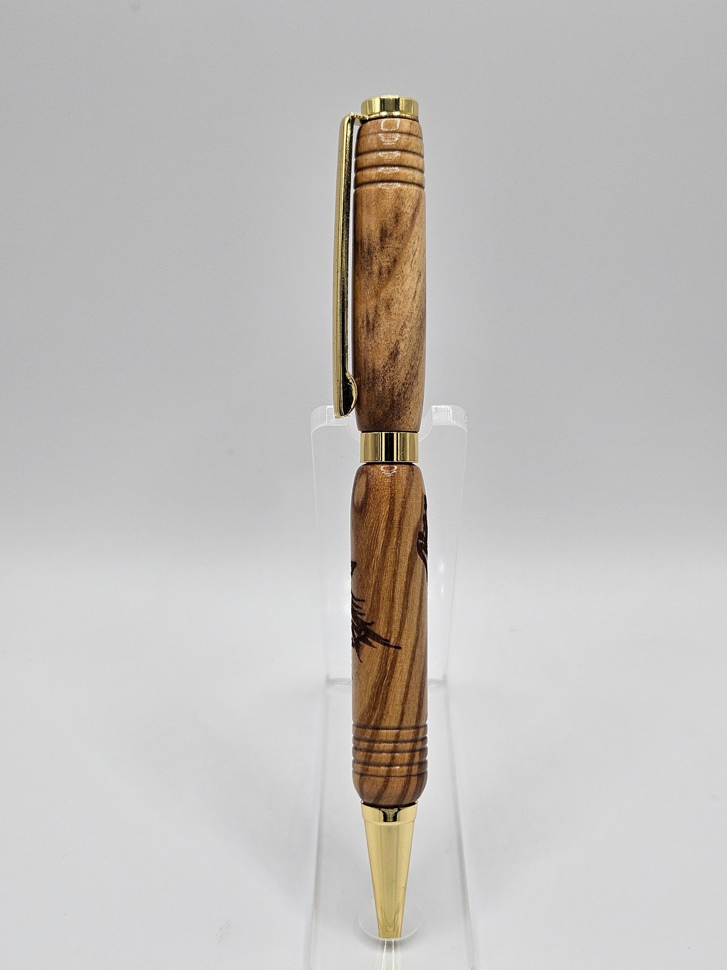 Olive Wood Slimline pen with wolf engraving